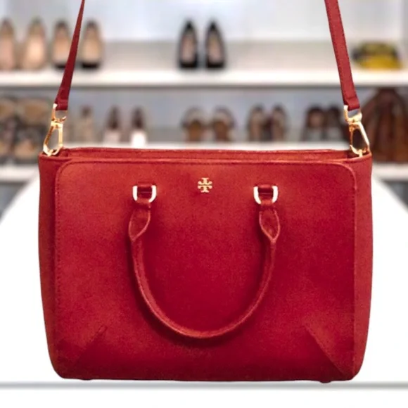 Tory Burch Satchel With Shoulder Strap Burgundy Gold Hardware - Picture 1 of 11